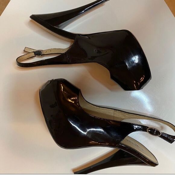 Chinese Laundry Black Patent Peep Toe Slingback Heels Sz 7 - Picture 5 of 7